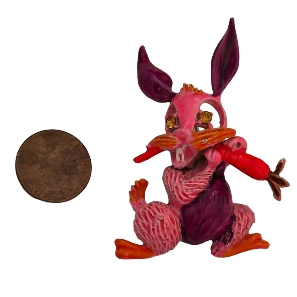 Hattie Carnegie Rabbit Brooch Whimsical Pin Pink Enamel Bunny Rabbit Unsigned